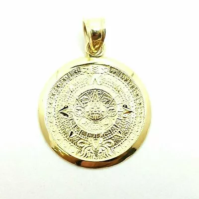 14k Yellow Solid Gold Aztec Mayan Sun Calendar Pendant Fine Jewelry 0.81  2.4g • $159