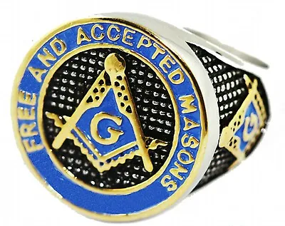 $24.95 • Buy Masonic Ring Freemason Men's Stainless Steel Blue Enamel Gold Mason S 7.5-15 