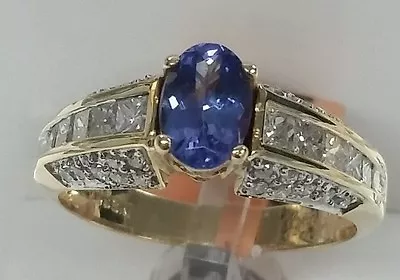 14k Yellow Gold Gemstone Tanzanite Fine Ring 6x4mm 0.75ct 0.75ct Diamonds Uniqu • £515.97