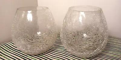 2x Crackle Glass Tea-light Holder/vase- 'Goldfish' Style- Clear- Unmarked- GC. • £12