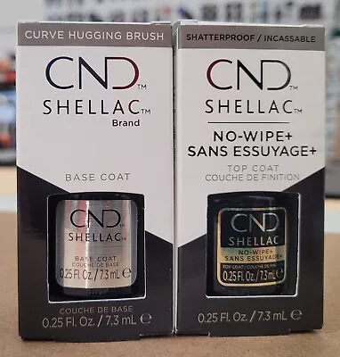 CND Shellac LED/UV No Wipe Top Coat + Base Coat 0.25 Oz Duo New In Box 2023 • $47.19