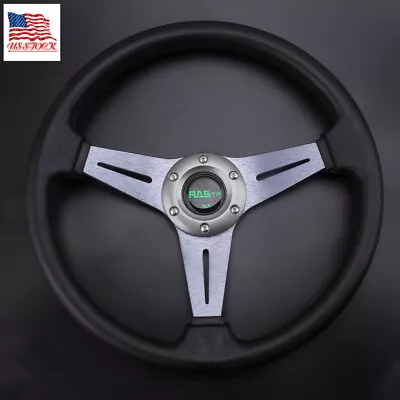 14” Deep Dish 6 Bolt Steering Wheel With Horn Button Car Sport Racing Gray US • $25.85