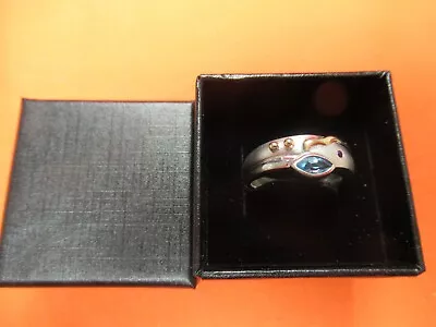 Vintage 14K Gold Sterling Silver Marquise Cut Blue Topaz Sapphire Ladies Ring! • $179