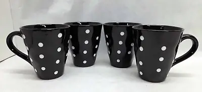 Lot Of 4 Maxwell & Williams Sprinkle Black W/ White Polka Dots Coffee Mugs / Cup • $21.22