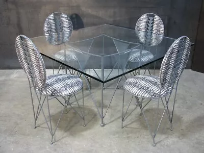 Frank Lloyd Wright Midway Enameled Grey Steel Table & 4 Chairs By Cassina • $12500