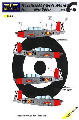 LF Models Decals 1/144 BEECHCRAFT T-34A MENTOR Spain Air Force Part 1 • $6.75