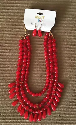 MIXIT Color Tiered Necklace Earring Set Red Beads Teardrops Fashion Jewelry  • $8.50