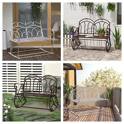 Outdoor Rocking Chair Bench Patio Garden Swing Loveseat Lounge Carved Metal Seat • £112.99