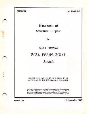 F4U-5 Handbook Of Structural Repair Pilot's Handbook Flight Manual - CD Version • $38.99