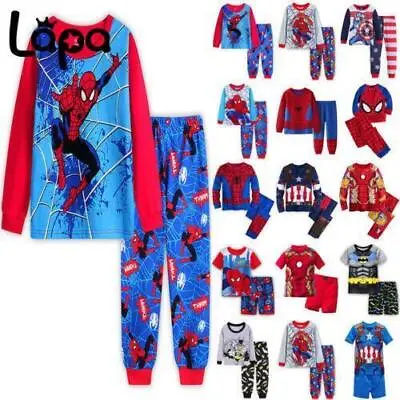 Kids Boys Pyjamas Super Hero Outfits Nightwear Spiderman Avengers PJs Loungewear • £7.79