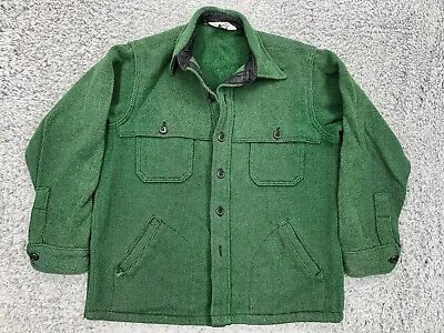 Vtg WOOLRICH Jacket Mens Medium Green Mackinaw Cruiser Wool Button Shirt Shacket • $99.99