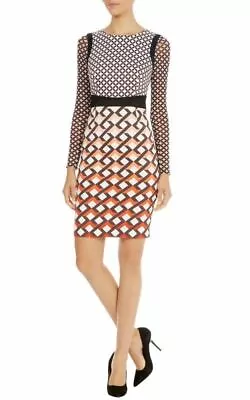 Karen Millen DR094 Mixed Geo Print Signature Stretch Evening Occasion Dress UK 8 • £65