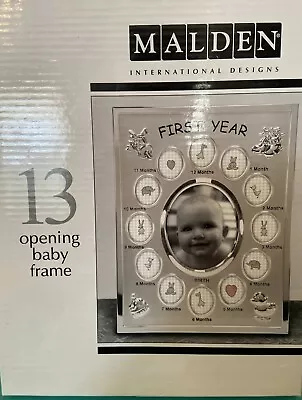 Baby's First Year Silvertone Picture Frame Malden International Design NIB • $12