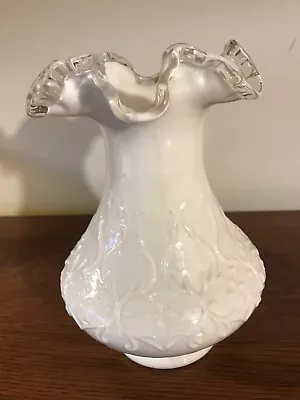 Vtg Fenton Silver Crest Spanish Lace White Milk Glass Ruffled Top 8  Vase • $14