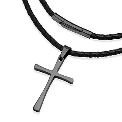 555Jewelry Cross Braided Rope Cord Stainless Steel Necklace Unisex 18-24 Inches • $18.99