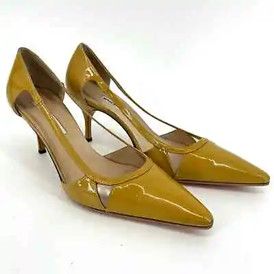 Manolo Blahnik Yellow Gold Patent Leather Stiletto Pointed Heels (38 - 8.5) • $125