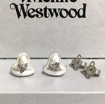 Vivienne Westwood Heart Pearl Earrings Orb Silver Jewelry Outlet Authentic • $88.99