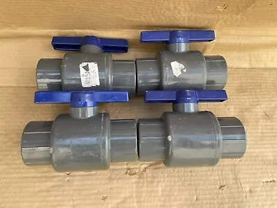 PVC Gray And Blue Ball Valve Female Threaded 1-1/2  IPS (Lot Of 4) • $49.75