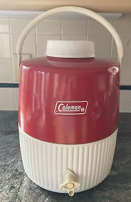 Vintage Coleman Red White Water Cooler Jug Dispenser Camping Beach Lake Outdoor • $42.49