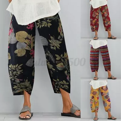 AU STOCK ZANZEA Women Printed Floral Pants Capri Cropped 3/4 Length Trousers HOT • $26.21