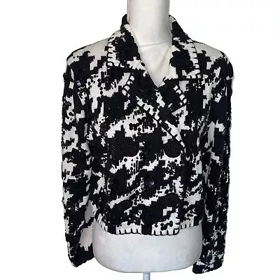 Vintage Michael Simon Womens Jacket Size Medium 90s Houndstooth Sequin Beaded • $113.06