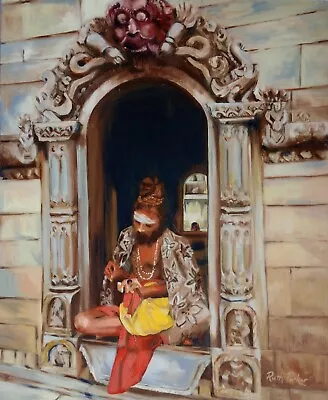 Signed Original Oil Painting Kathmandu Travel Portrait By Ruth Parker Unframed • £320