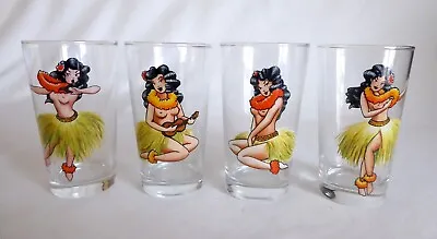 Vintage Topless Hula Dancer Tiki Cocktail Drinking Glasses (mint) Set Of 4 • $210.76