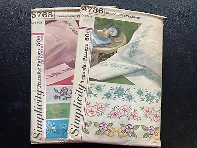 Vintage Embroidery Transfer Pattern Simplicity Flowers Lot 2 # 4736 & 5768 Used • $4.99