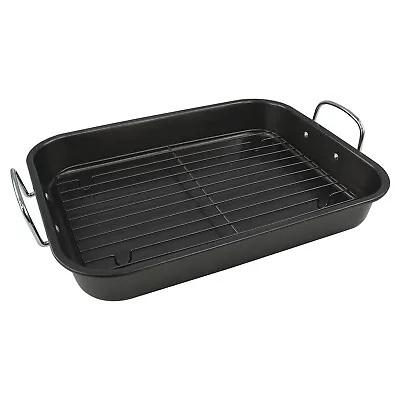 Turkey Oven Roaster Pan Non Stick Roasting Baking Meat Rack Tray Tin Grill Dish • £15.99