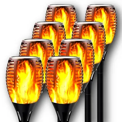 Set Of 8 Solar Flame Light Flickering Torch Lamp Outdoor Patio Garden Stake Lamp • £12.99