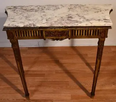 1920 Antique French Hand Painted & Marble Top Console Table • $1500