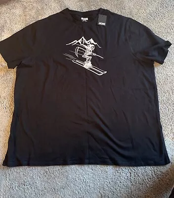 Jacamo Men’s T-shirt Black Size 3XL BNWT Skeleton Skier Motif • £4