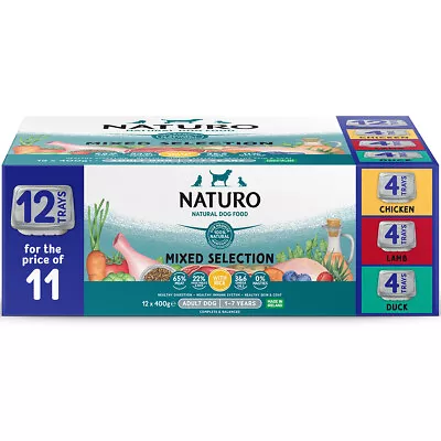 NATURO Adult Wet Dog Food Variety Pack 12 For 11 - 12x400g Trays Per Box • £25.47