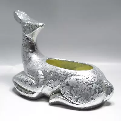 Vintage Mid Century Deer Planter Silver Textured Ceramic • $25