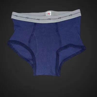 Vintage Fruit Of The Loom Ribbed  Men's FTL Dark  Navy Blue Cotton Briefs XL • $19.99