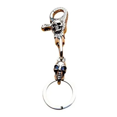 Blue Eyes Skull Sterling Silver Mens Key Chain Wallet Holder Keychain Biker • $177