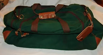 $75.32 • Buy LL Bean Freeport Maine Vtg Canvas Duffle Travel Bag Green Luggage Leather Trim