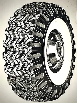 Vintage American Advertising Ink Illustration Wheel Tire Tread Whitewall Hubcap • $160