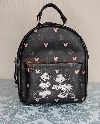 Disney Mickey Mouse Faux Leather Mini Backpack Purse Set Black Rose Gold Primark • £15