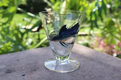 Vintage Footed Clear Cocktail Glass Gold Trim 3-D Marlin Salt Water Fish 3 3/8   • $17