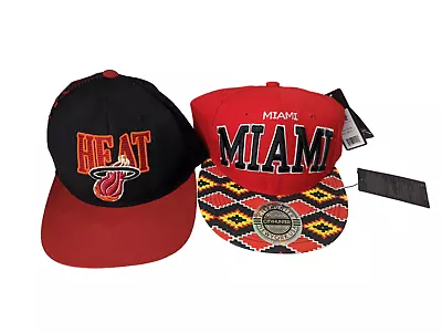 LOT Of 2 Miami Heat Men’s SnapBack Hats Caps OSFM Mitchell & Ness CityHunter • $24.95