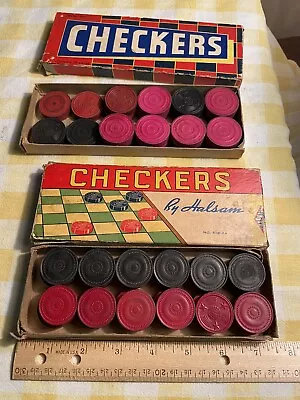 Set Of 2 Vtg Halsam Wooden Checkers Blk/red W Boxes 24 Checkers& 20. E94 • $26.99