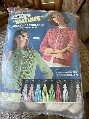 Vintage FLEISHERS Tan Wool Knitting Kit  JACKET Cardigan Size 12-18 New! • $199.99