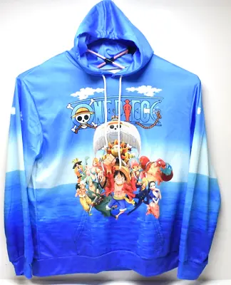 One Piece Straw Hat Crew Hoodie Mens XL Anime All Over Graphic Drawstring No Tag • $25