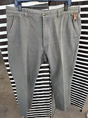 Orvis Men’s Pants 40x28 Green Rhinohide Canvas Leather Trim Safari Khaki Duck • $19.99