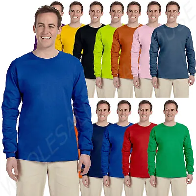 Gildan Ultra Cotton Mens Crewneck Long Sleeve T-Shirt S-5XL 2400 G240 • $12.35