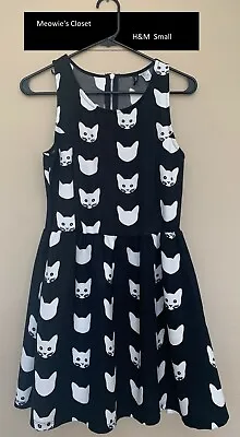 H&M Cat Mini Dress Vintage Size Small Black And White Kitty  • $21.99