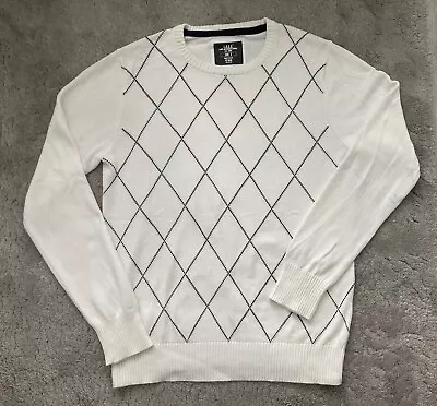 H&M LOGG Mens White Cotton Crew Neck Jumper Size Small • £4.50