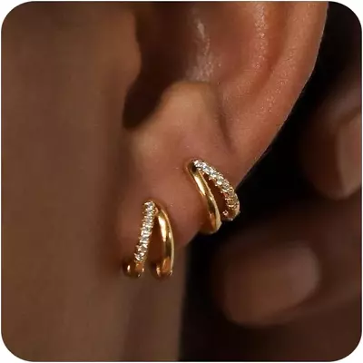 Gold Small Hoop Earrings For Women Trendy Dainty 14K Gold Huggie Hoop Earrings S • $18.78