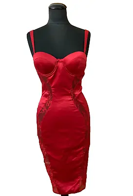 Dolce & Gabbana D&G Sexy Bustier Red Satin Pencil See Through Dress IT44 UK10-12 • £140